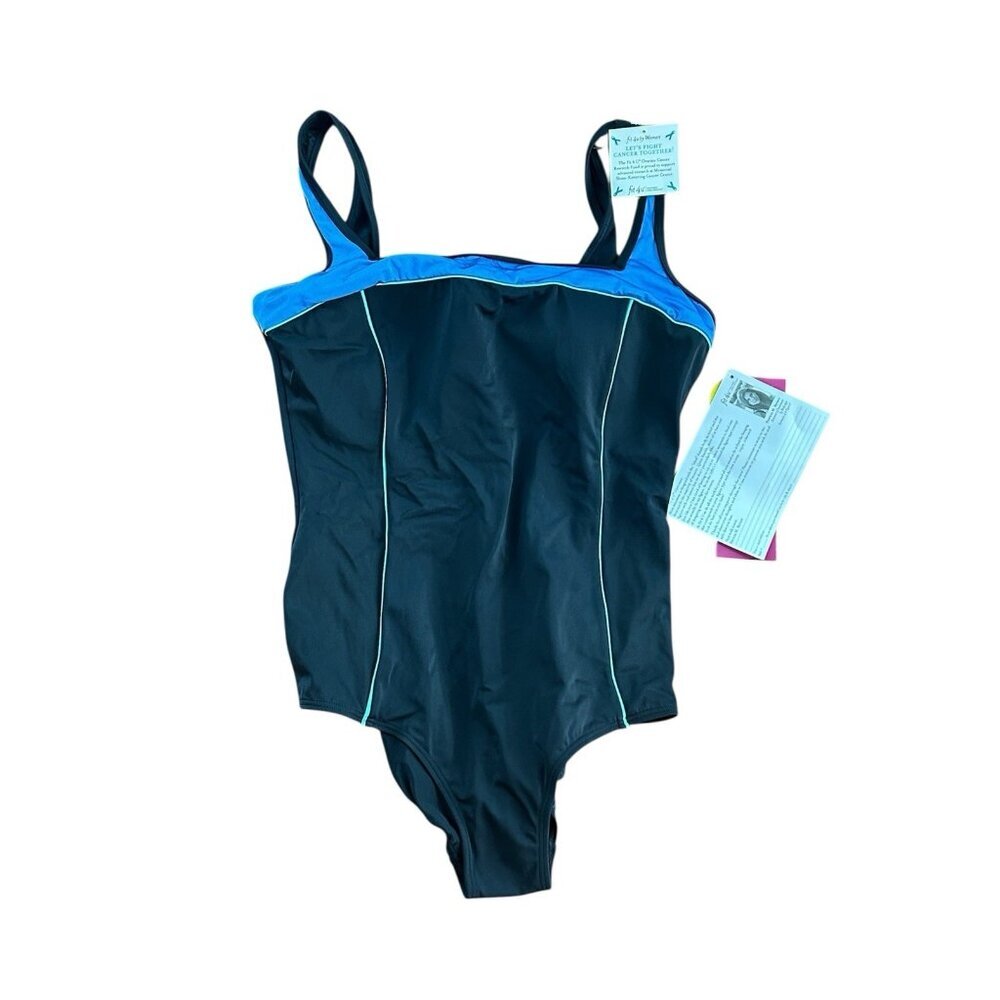 Fit 4 U QVC One Piece Swimsuit Black Blue Trim Plus Sz 16 NWT Light Pad NO‎ wire